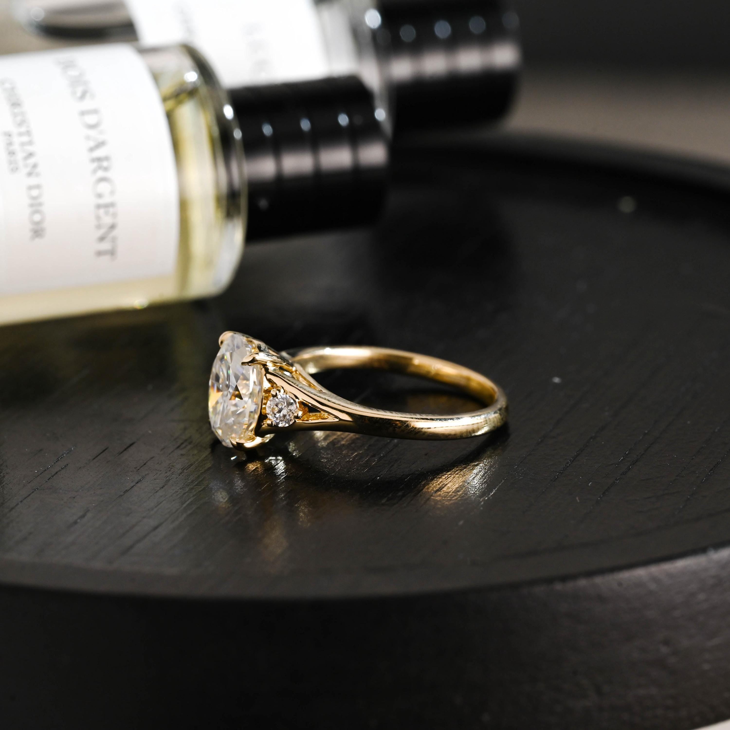 Solid Gold Oval Cut Moissanite Engagement Ring, Anniversary Gift Birthday Gift for Women Wife