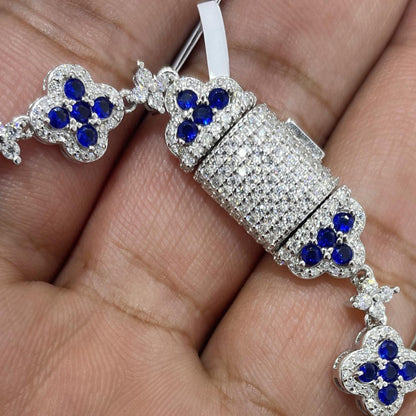 Tennis Bracelet, Gemstone Bracelet , Silver Bracelet, Diamond Bracelet, Dainty Bracelet, Gift for Her, Moissanite Diamond, Blue Clover Stone