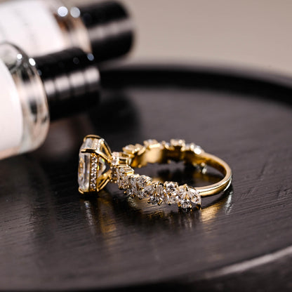 Solid Gold Half Pave Hidden Halo Radiant Cut Moissanite Engagement Ring