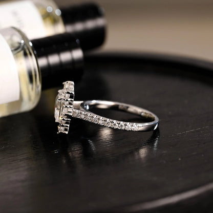 Solid Gold Half Eternity Asscher Cut Moissanite Engagement Ring, Anniversary Gift for Women Wife