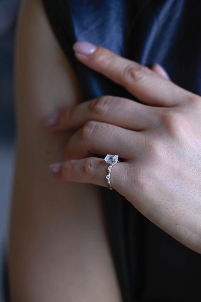Solid Gold Hidden Halo Emerald Cut Moissanite Engagement Ring, Proposal Ring, Promise Ring, Wedding Ring, Anniversary Gift for Women Wife