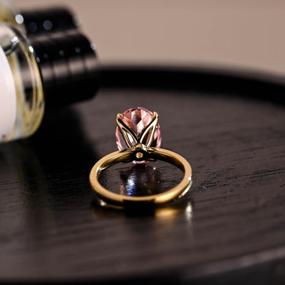 Solid Gold Tulip Setting Oval Cut Lab Grown Pink Sapphire Engagement Ring