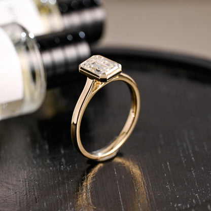 Solid Gold Emerald Cut Moissanite Engagement Ring, Proposal Ring, Promise Ring, Wedding Ring, Anniversary Gift Birthday Gift for Women Wife