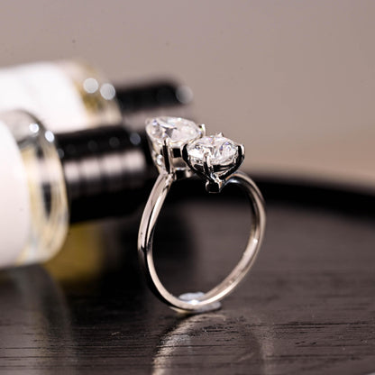 Toi et Moi Moissanite Engagement Ring, Round/Pear Cut Moissanite Solid Gold Ring, Two-Stone Wedding Ring