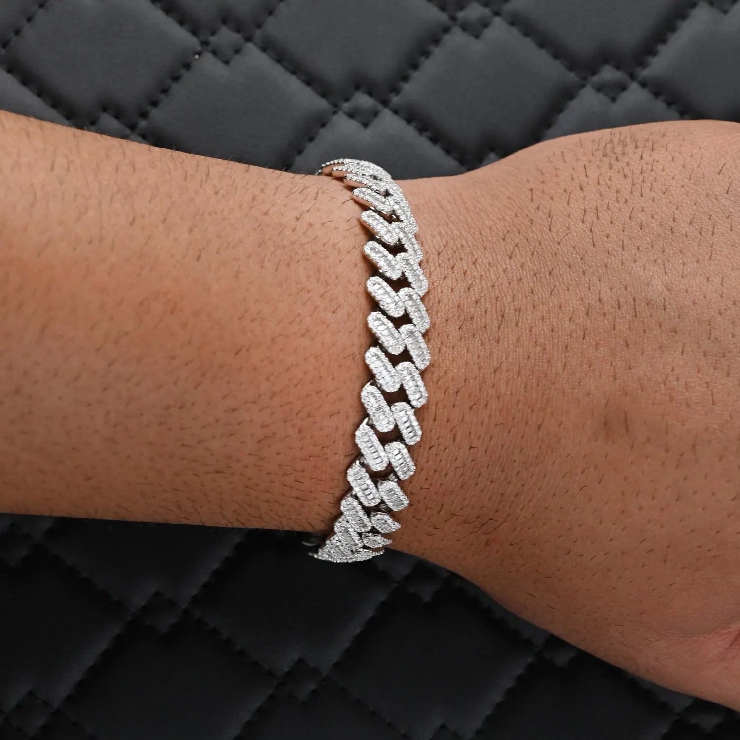 VVS Moissanite Cuban Link Bracelet Solid Sterling Silver 925 | Baguette Moissanites 17 Carats 12mm