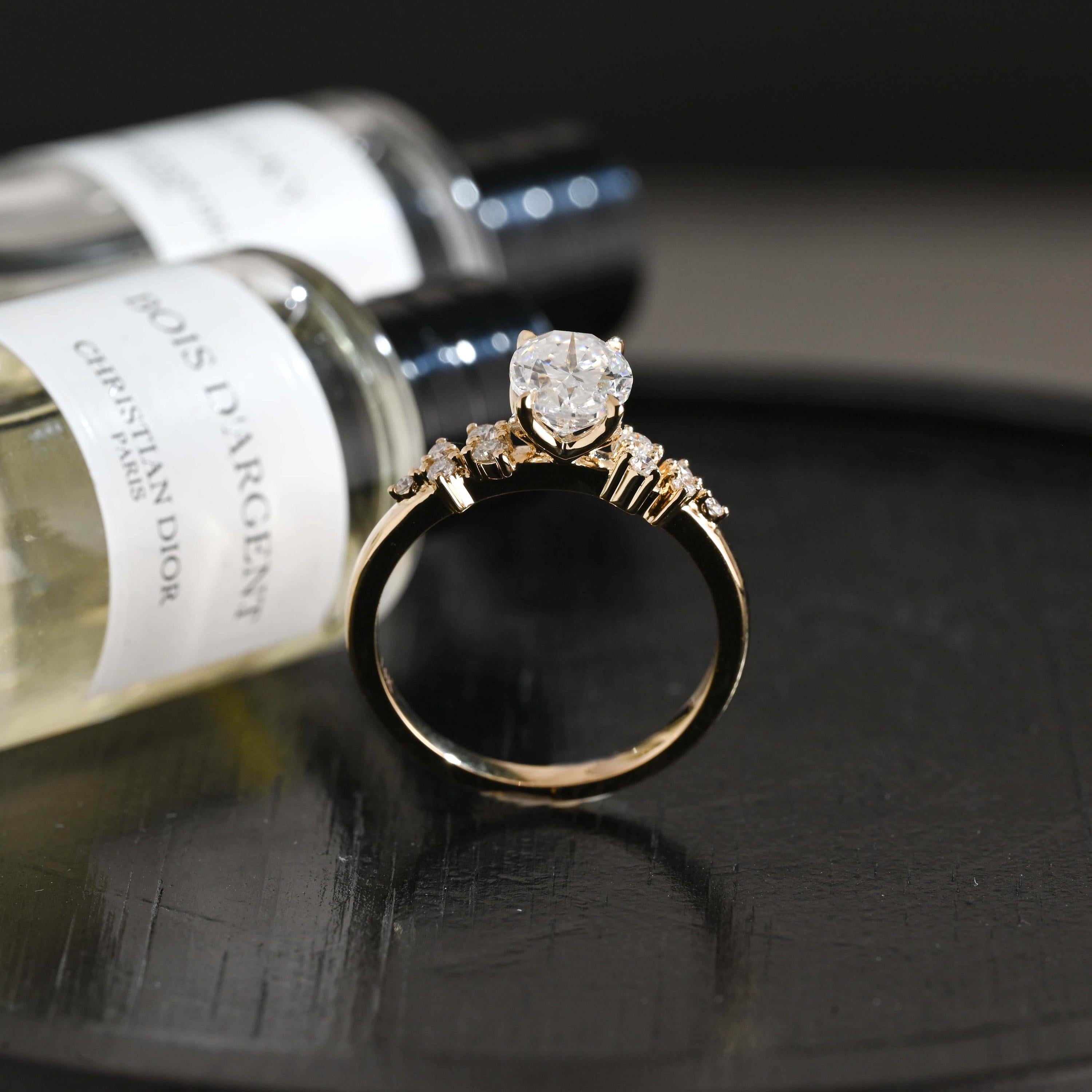 Solid Gold Oval Cut Moissanite Engagement Ring, Anniversary Gift for Women