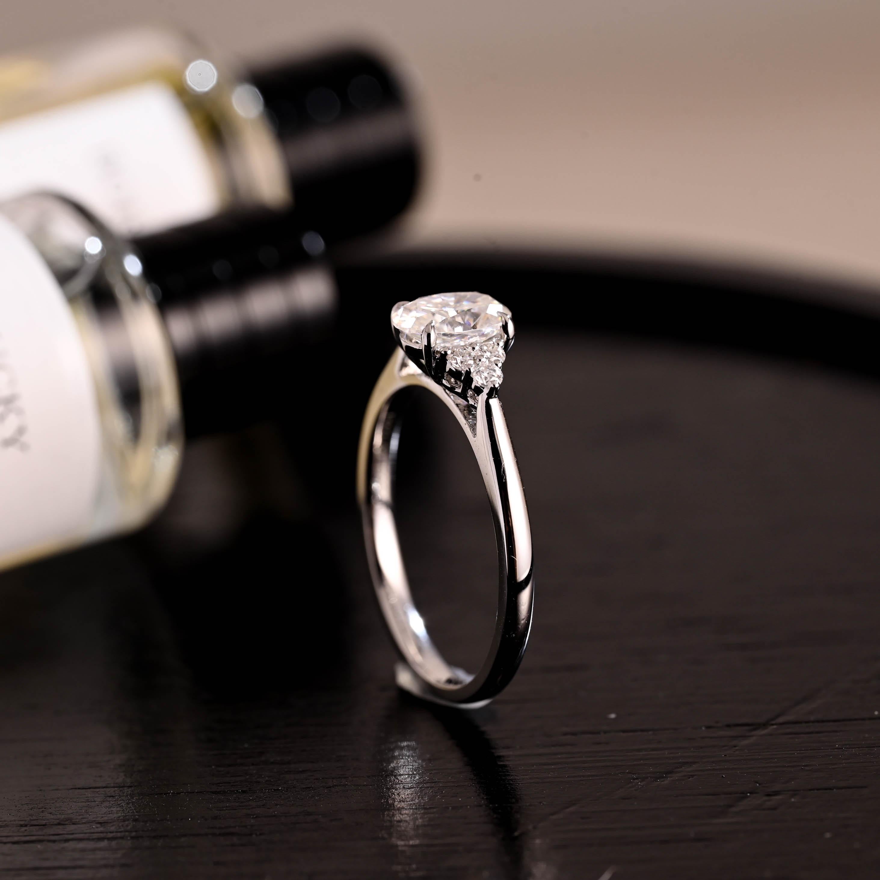 Solid Gold Cathedral Setting Oval Cut Moissanite Engagement Ring, Anniversary Ring for Women