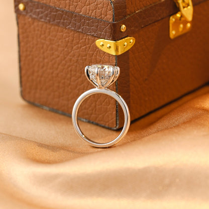 Hidden Halo Round Cut Moissanite Engagement Ring, Solid Gold Classic 6 Prongs Anniversary Ring