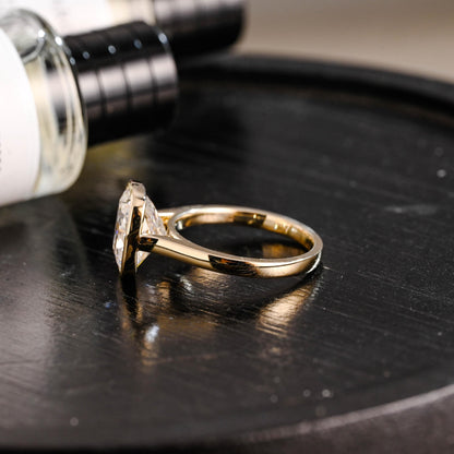 Solid Gold Bezel Elongated Cushion Cut Moissanite Engagement Ring, Proposal Ring, Promise Ring