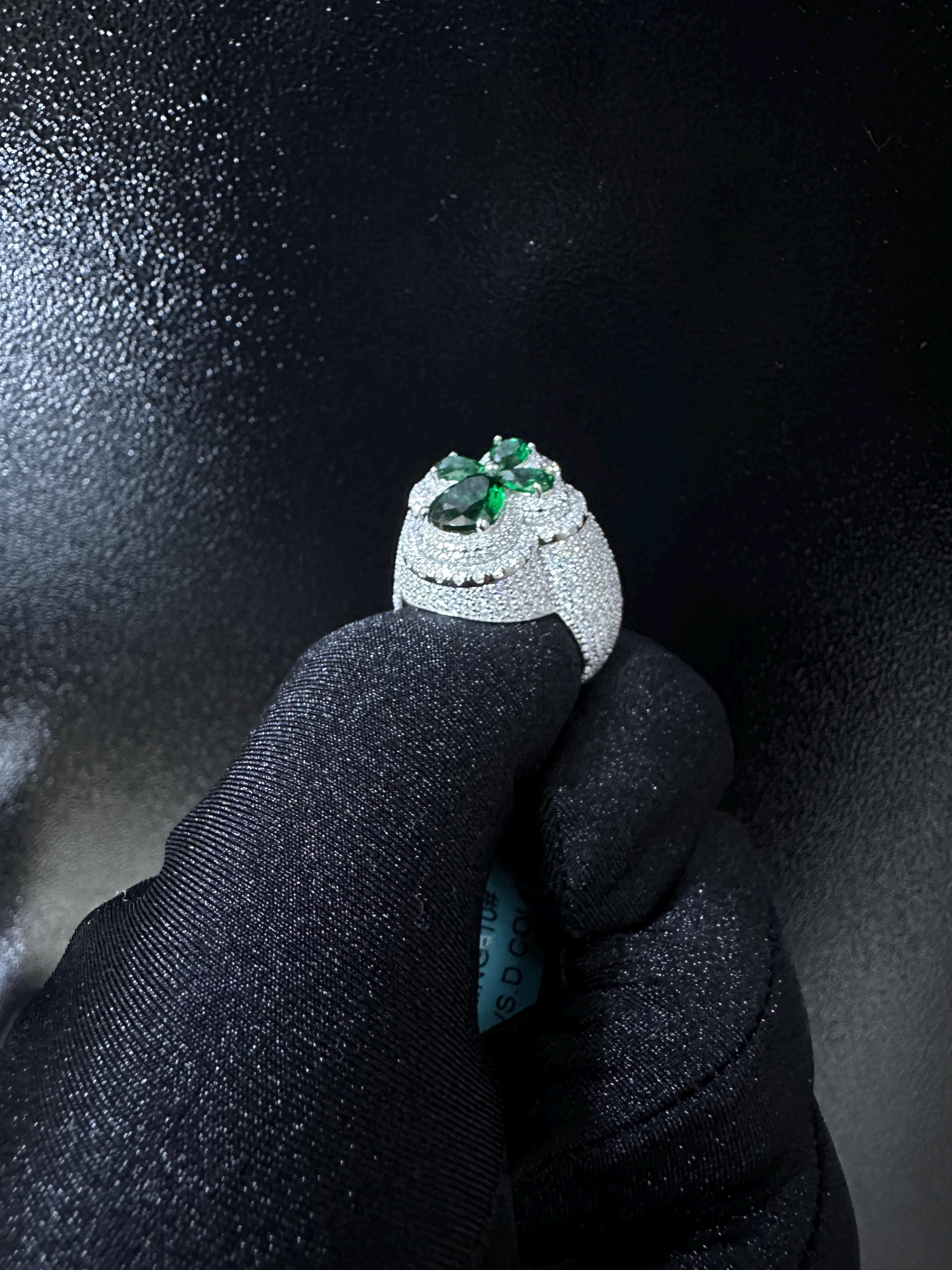 Oversized Moissanite Diamond Men's Ring: Green Sapphire Hip Hop Jewelry