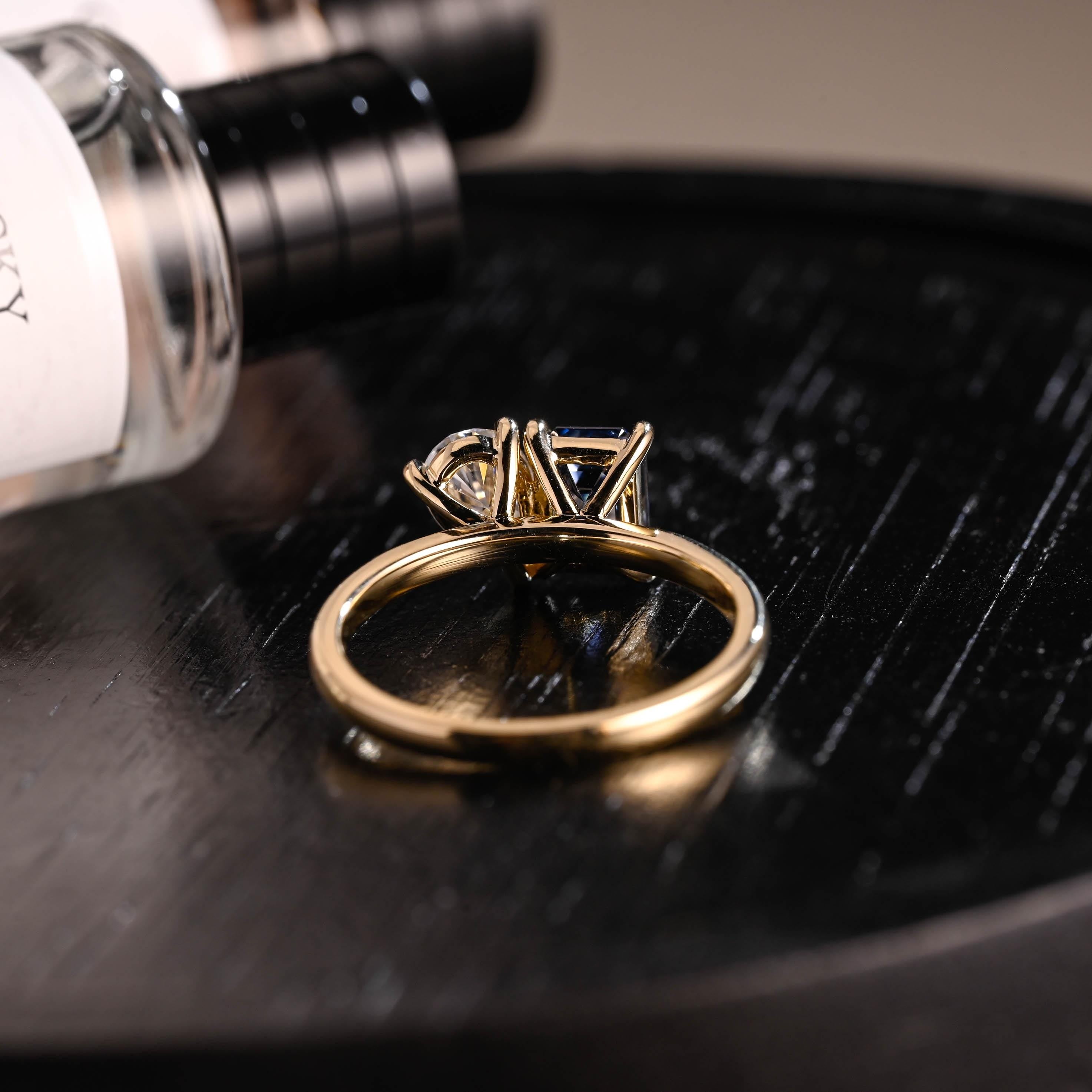 Solid Gold Toi et Moi Pear Moissanite Engagement Ring, Lab Grown Sapphire Two Stone Ring