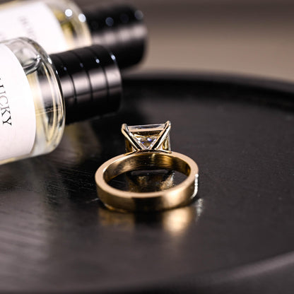 Solid Gold Princess Cut Moissanite Ring, Solitaire Engagement Ring