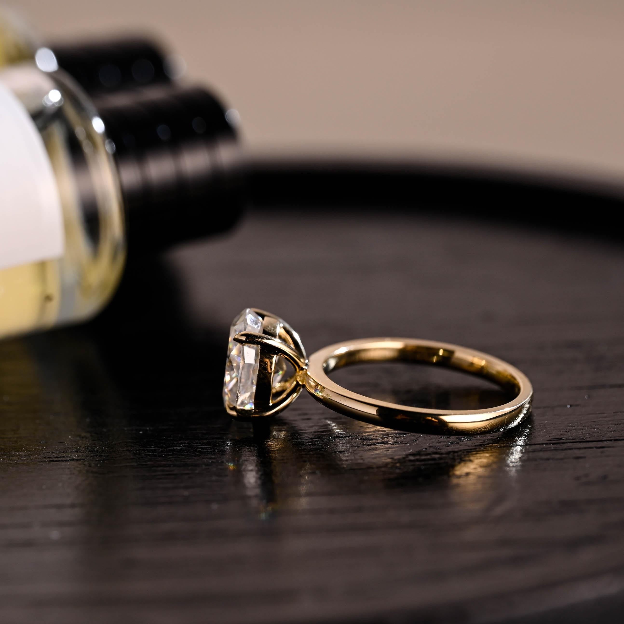 Solid Gold Crushed Ice Oval Cut Moissanite Engagement Ring, Solitaire Wedding Ring
