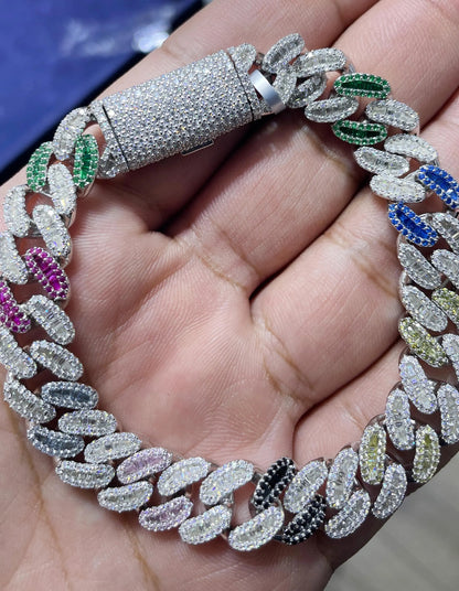 Moissanite Cuban Link Bracelet | 925 Sterling Silver Prong Set Iced Out Jewelry | VVS Sparkle Gift for Him Or Her | 12mm 8.5 Inches 9.91CTW
