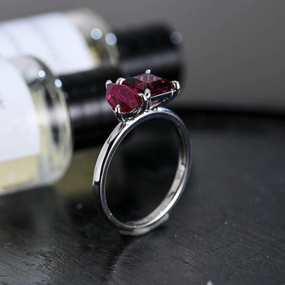Solid Gold Toi et Moi Princess Garnet & Pear Ruby Engagement Ring, Two Stone Promise Ring