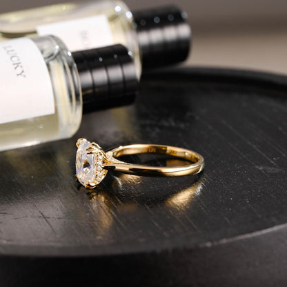 Hidden Halo Elongated Cushion Moissanite Engagement Ring, Solid Gold Proposal Ring, Promise Ring, Wedding Ring, Anniversary Gift for Women