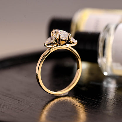 Three Stone Marquise Moissanite Ring, Solid Gold Wedding Anniversary Ring