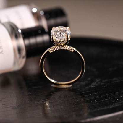 Solid Gold Hidden Halo Oval Cut Moissanite Engagement Ring, Anniversary Ring for Her