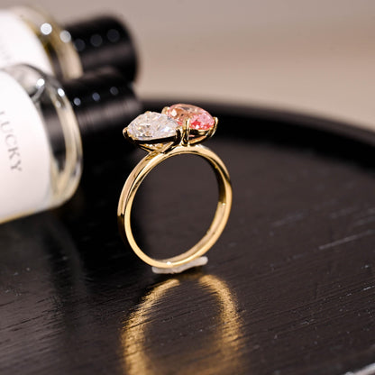 Lab Grown Pink Sapphire Oval Cut Toi et Moi Ring, Solid Gold Memorial Two Stone Engagement Ring