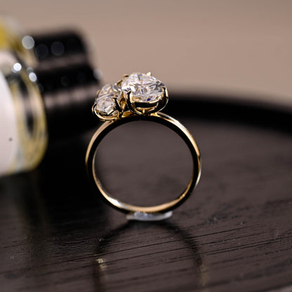 Toi et Moi Moissanite Engagement Ring, Marquise/Pear Cut Moissanite Solid Gold Ring, Two-Stone Wedding Ring