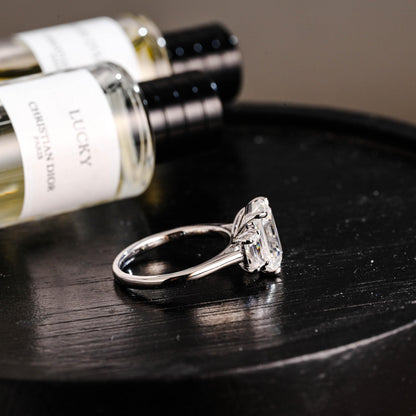 Three Stone Emerald Cut Moissanite Engagement Ring, Solid Gold Promise Ring, Gold Proposal Ring, Anniversary Gift Birthday Gift for Women