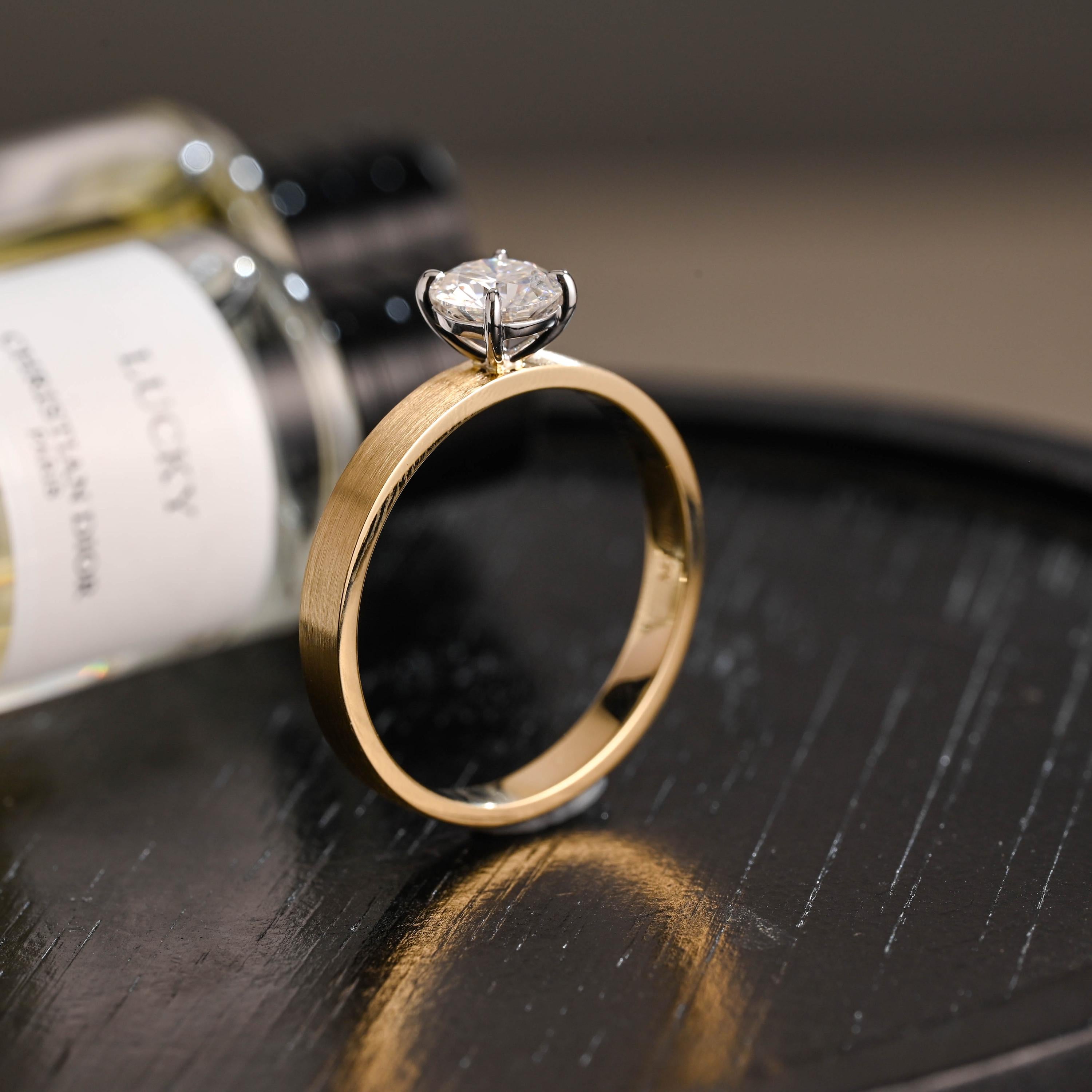 Solid Gold 3mm Width Round Cut Moissanite Engagement Ring, Wedding Ring, Birthday Gift for Women Wife