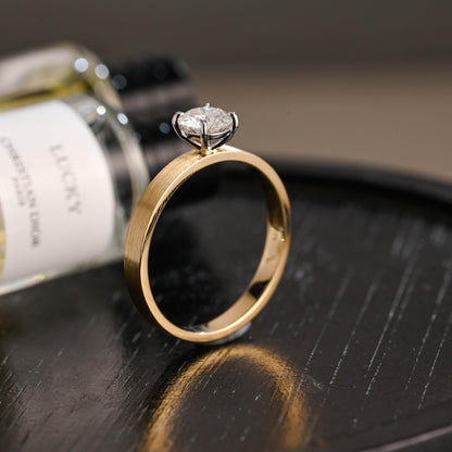 Solid Gold 3mm Width Round Cut Moissanite Engagement Ring, Wedding Ring, Birthday Gift for Women Wife