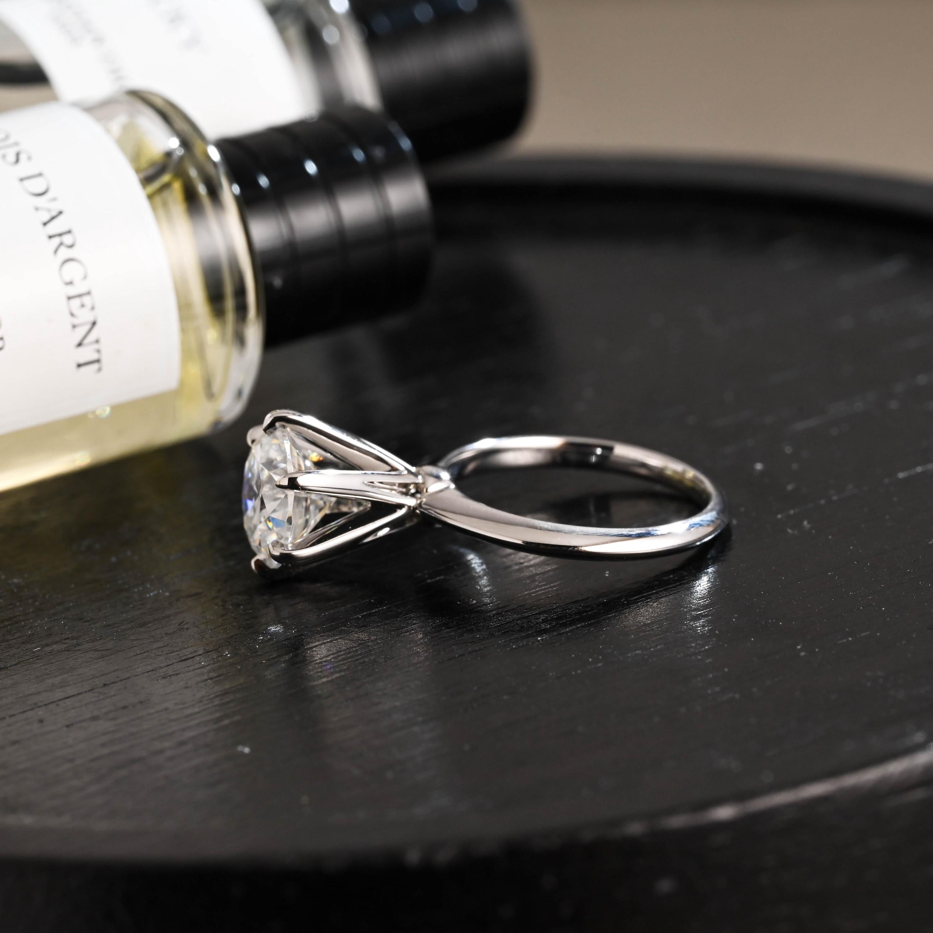 Solid Gold High Setting Round Moissanite Engagement Ring, Anniversary Gift Birthday Gift for Wife