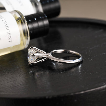 Solid Gold High Setting Round Moissanite Engagement Ring, Anniversary Gift Birthday Gift for Wife