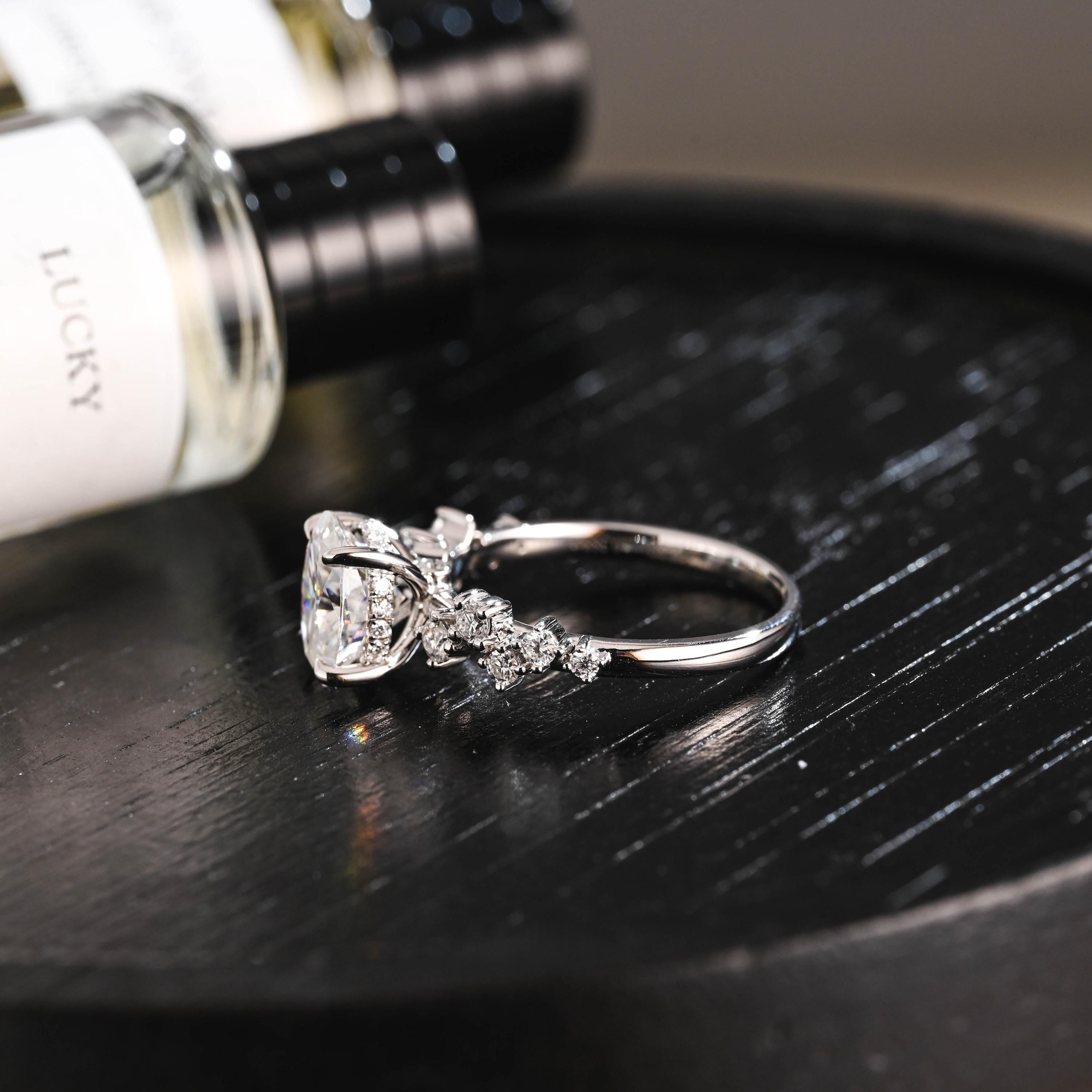 Solid Gold Oval Cut Moissanite Engagement Ring, Anniversary Gift Birthday Gift for Women Wife