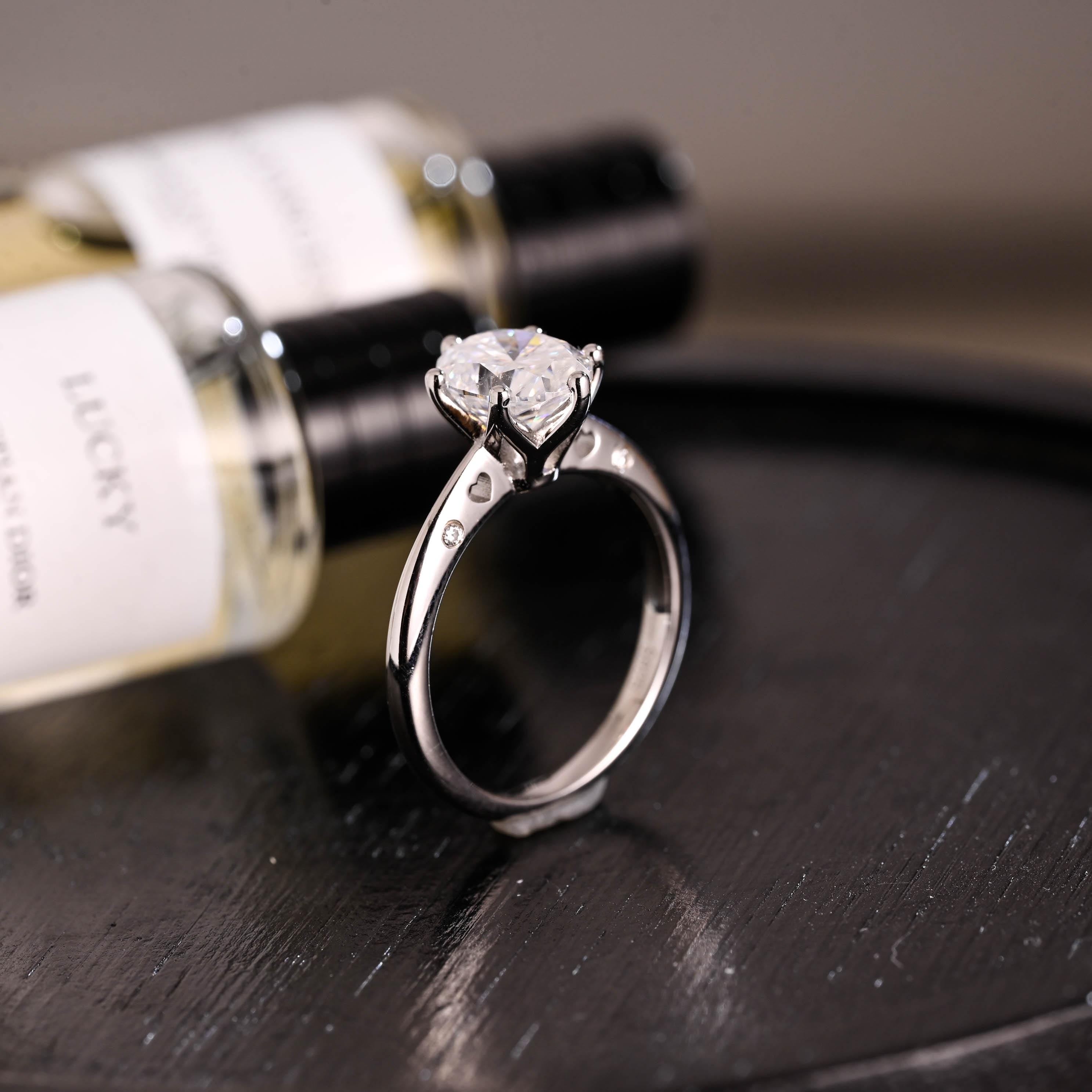 Solid Gold Oval Cut Moissanite Engagement Ring, Anniversary Gift for Women