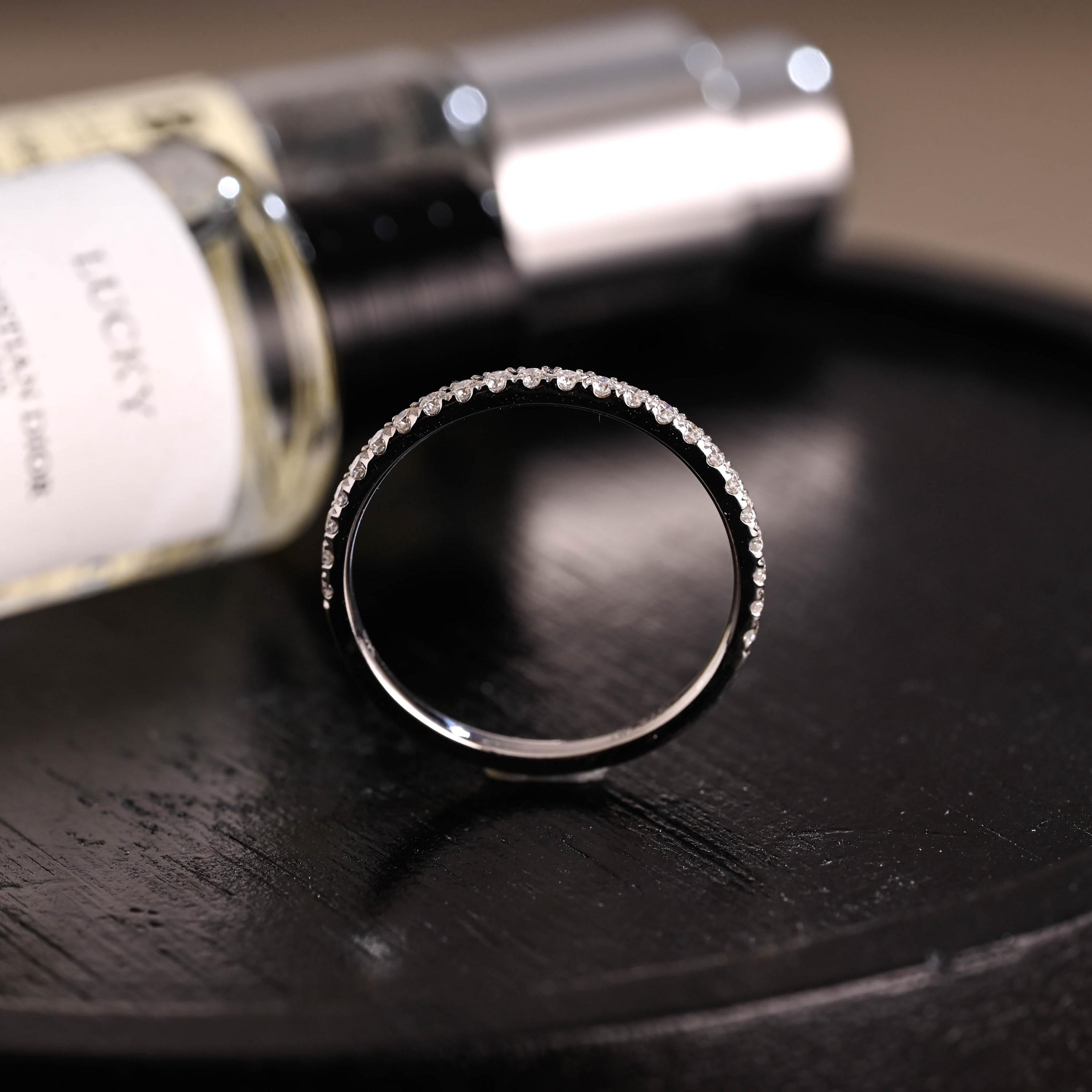 Solid Gold Moissanite Wedding Band, Round Cut Anniversary Ring