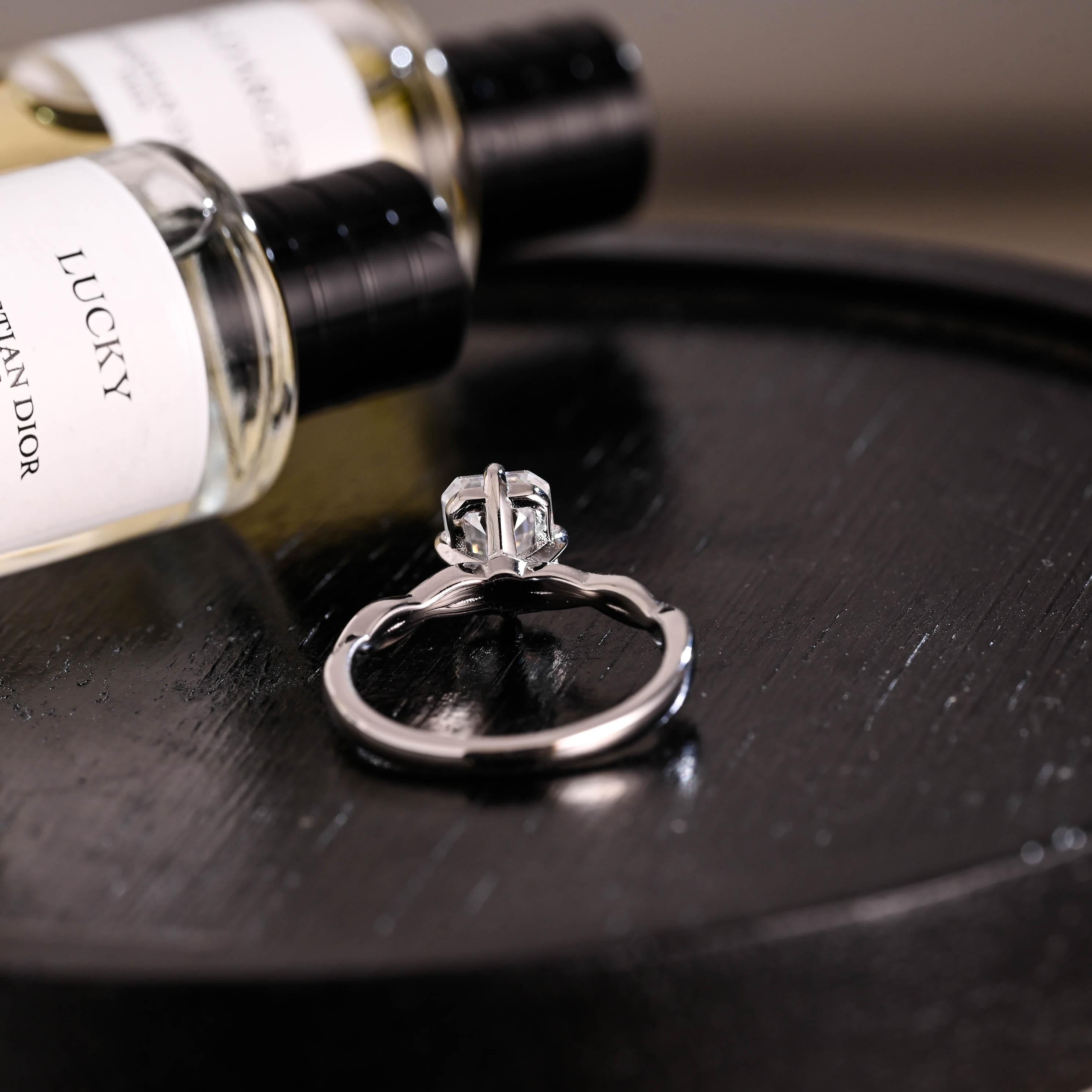 Solid Gold Emerald Cut Moissanite Engagement Ring, Proposal Ring, Promise Ring, Wedding Ring, Anniversary Gift Birthday Gift for Women Wife
