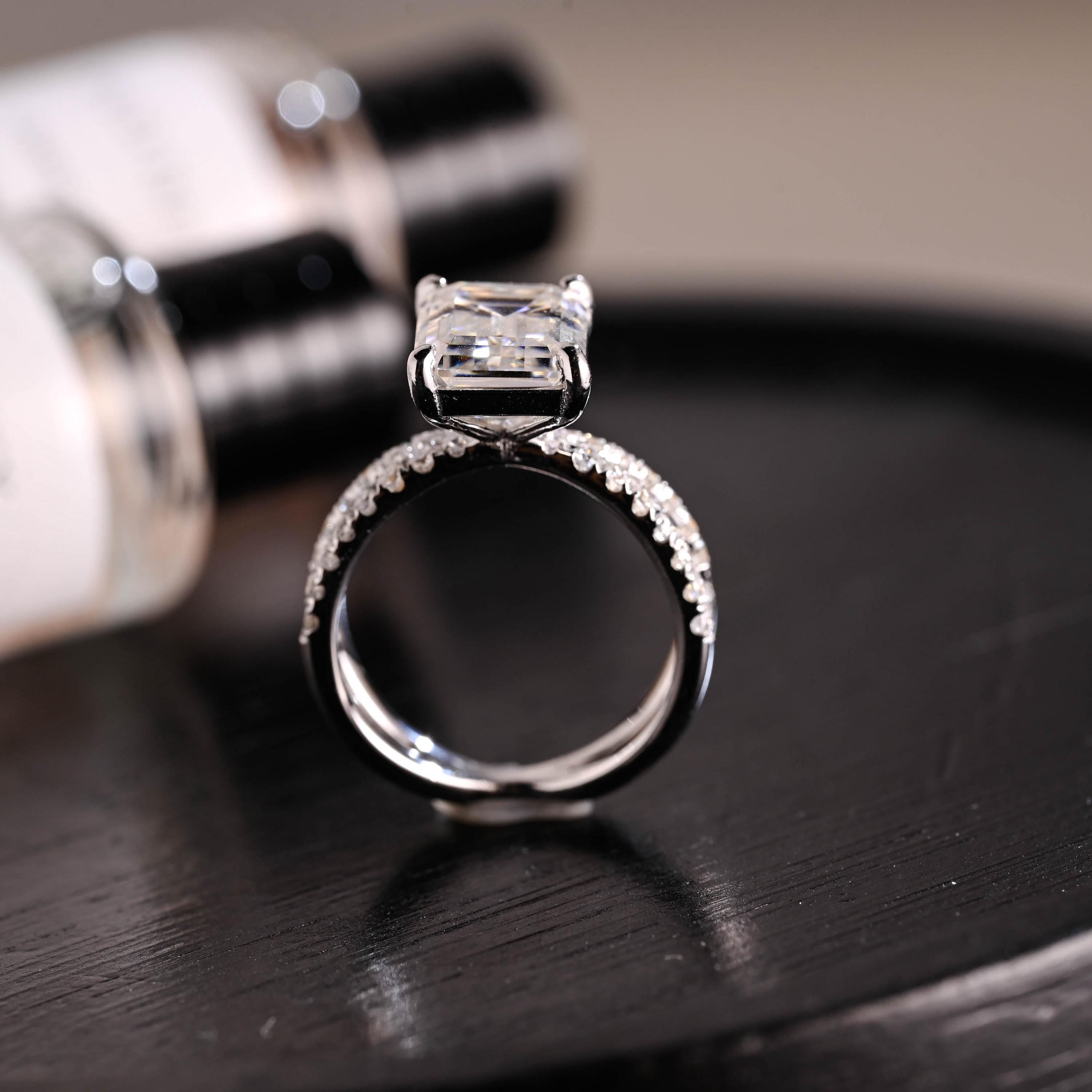 Solid Gold Emerald Cut Moissanite Engagement Ring, Proposal Ring, Promise Ring, Wedding Ring, Anniversary Gift Birthday Gift for Women Wife