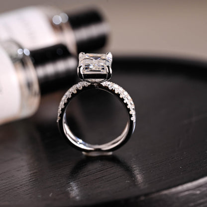 Solid Gold Emerald Cut Moissanite Engagement Ring, Proposal Ring, Promise Ring, Wedding Ring, Anniversary Gift Birthday Gift for Women Wife