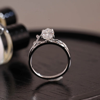 Solid Gold Pear Cut Leaf-Shaped Band Moissanite Engagement Ring, Anniversary Gift Birthday Gift for Women Wife