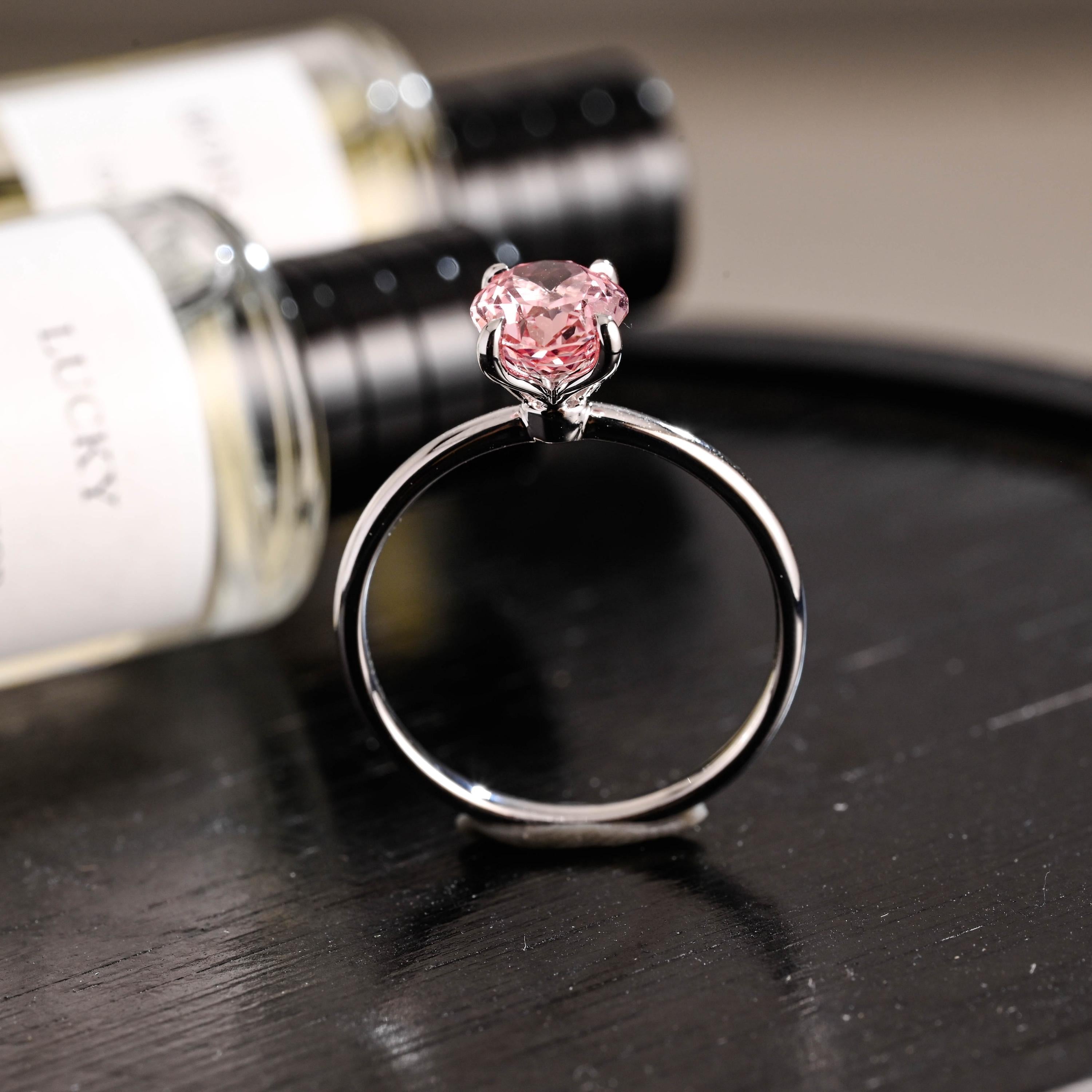 Solid Gold Tulip Setting Oval Cut Lab Grown Pink Sapphire Engagement Ring