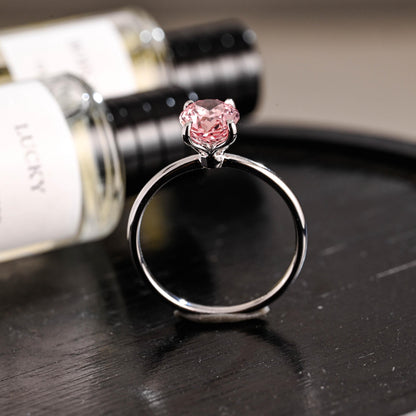 Solid Gold Tulip Setting Oval Cut Lab Grown Pink Sapphire Engagement Ring
