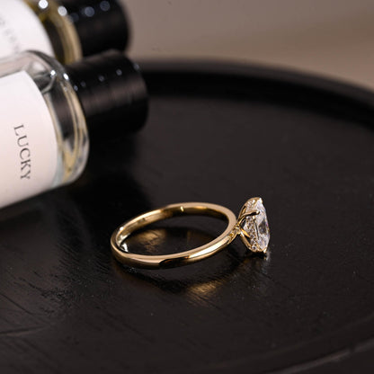 Solid Gold Hidden Halo Radiant Cut Moissanite Engagement Ring, Anniversary Ring for Her