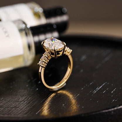 Solid Gold Oval Cut Moissanite Engagement Ring, Anniversary Gift Birthday Gift for Women Wife
