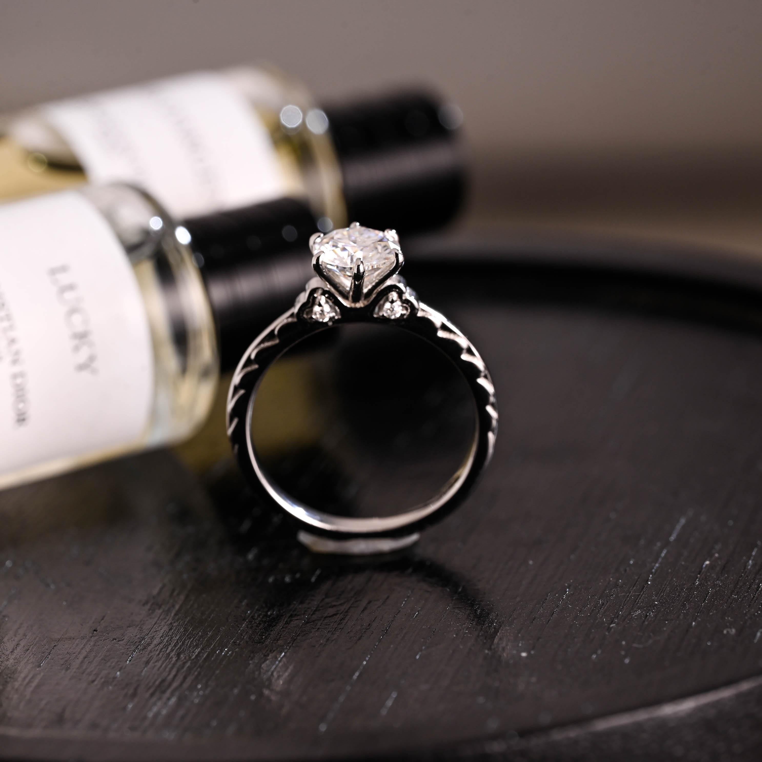 Solid Gold Round Cut Moissanite Engagement Ring, Anniversary Gift Birthday Gift for Women Wife