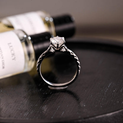 Solid Gold Round Cut Moissanite Engagement Ring, Anniversary Gift Birthday Gift for Women Wife