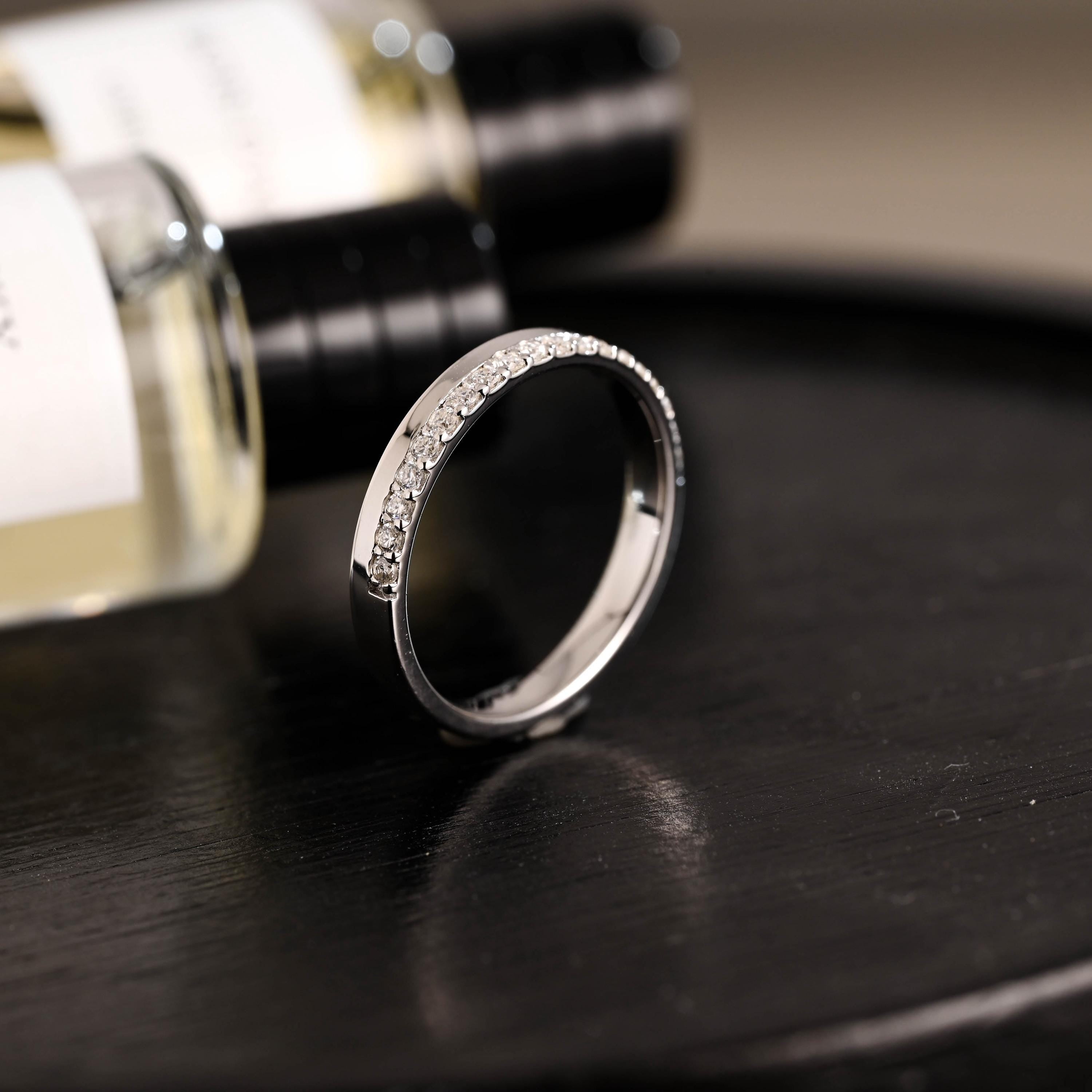 Solid Gold Moissanite Half Eternity Wedding Band, Anniversary Ring