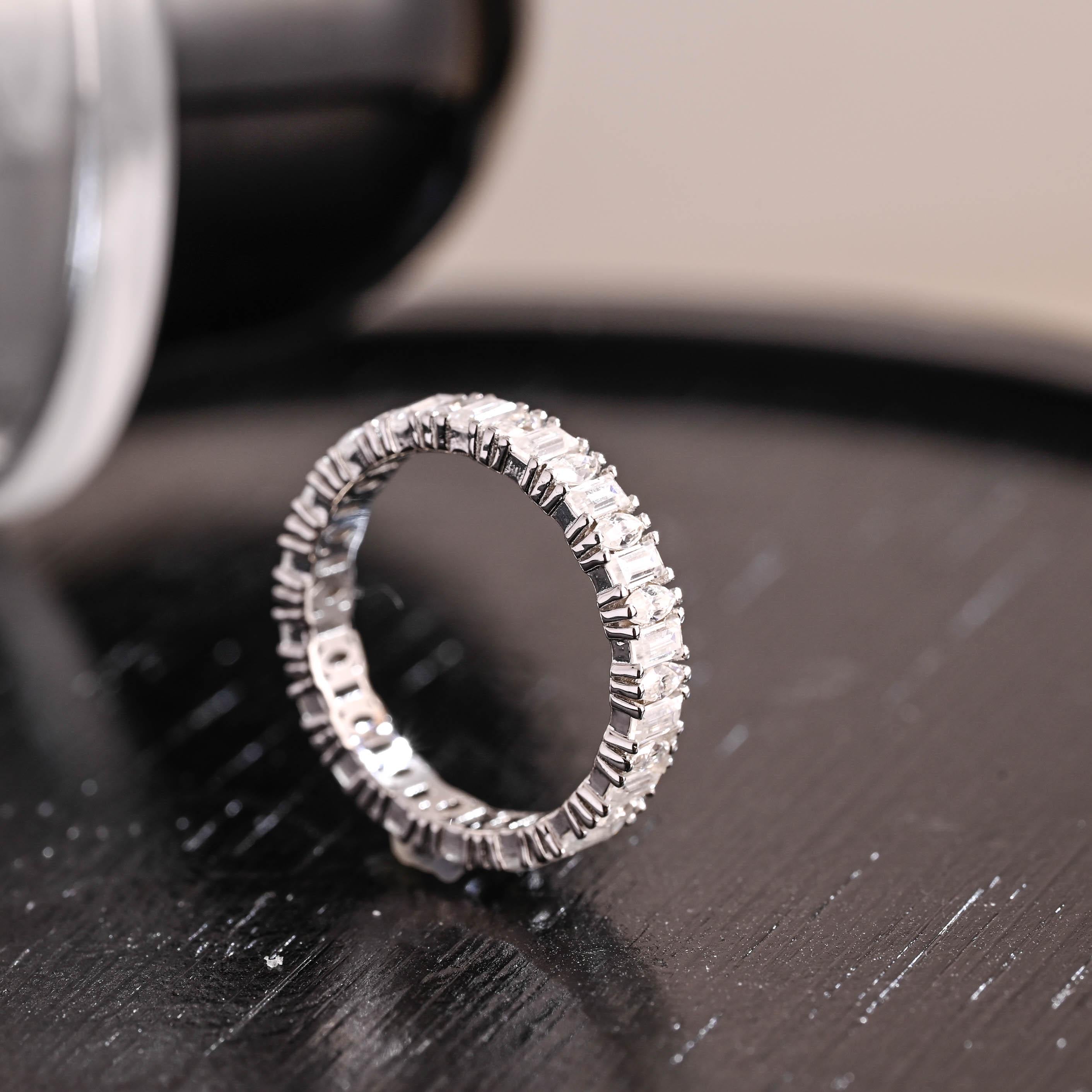 Solid Gold Baguette Marquise Moissanite Eternity Wedding Band