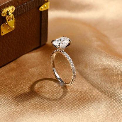 Solid Gold Tulip Setting Oval Cut Moissanite Engagement Ring, Nature Inspired Wedding Ring