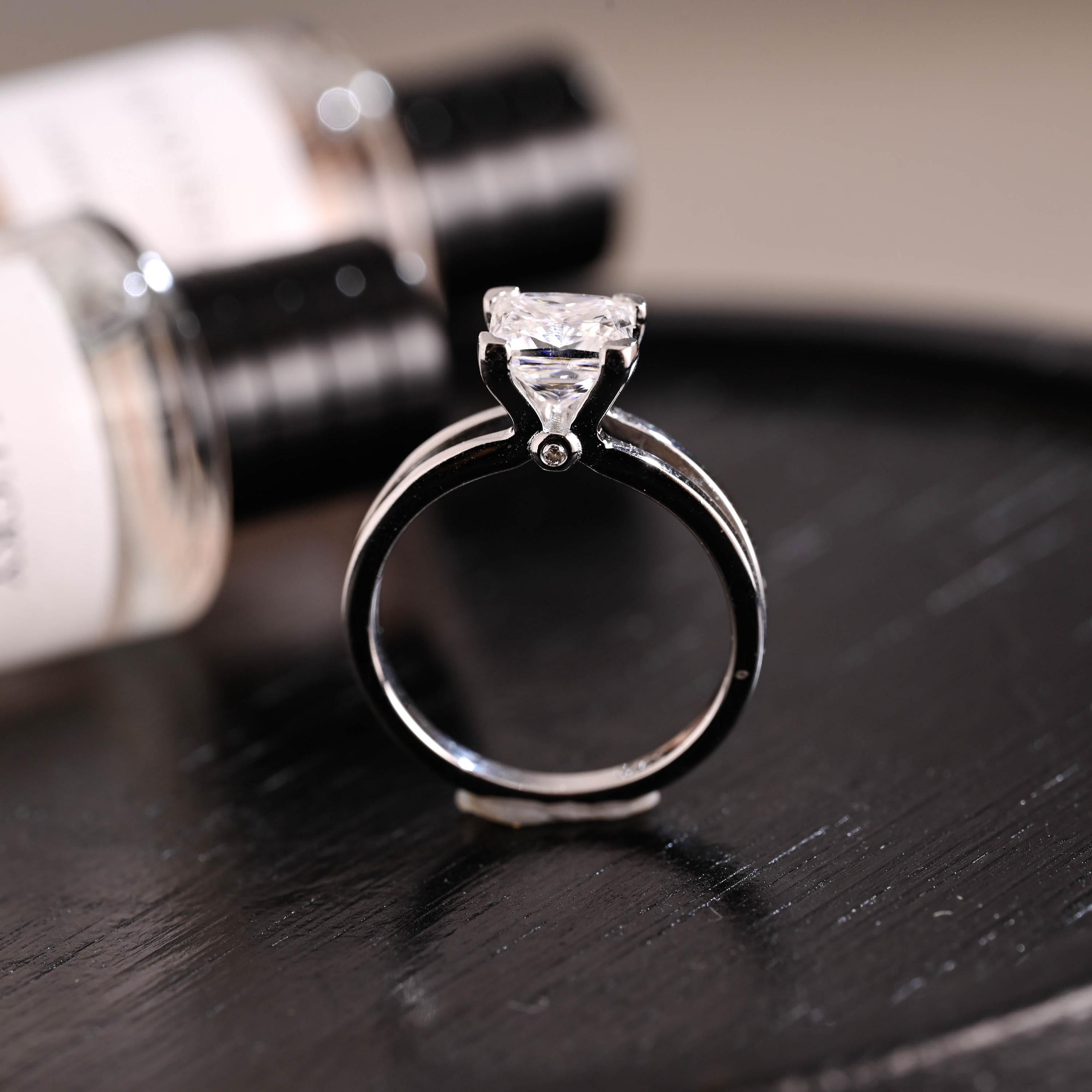 Solid Gold Princess Cut Moissanite Engagement Ring, Anniversary Gift Birthday Gift for Women Wife