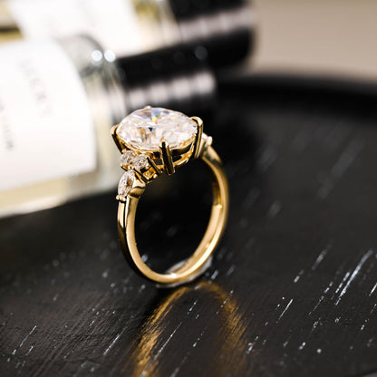 Solid Gold Oval Cut Moissanite Engagement Ring, Anniversary Gift for Women