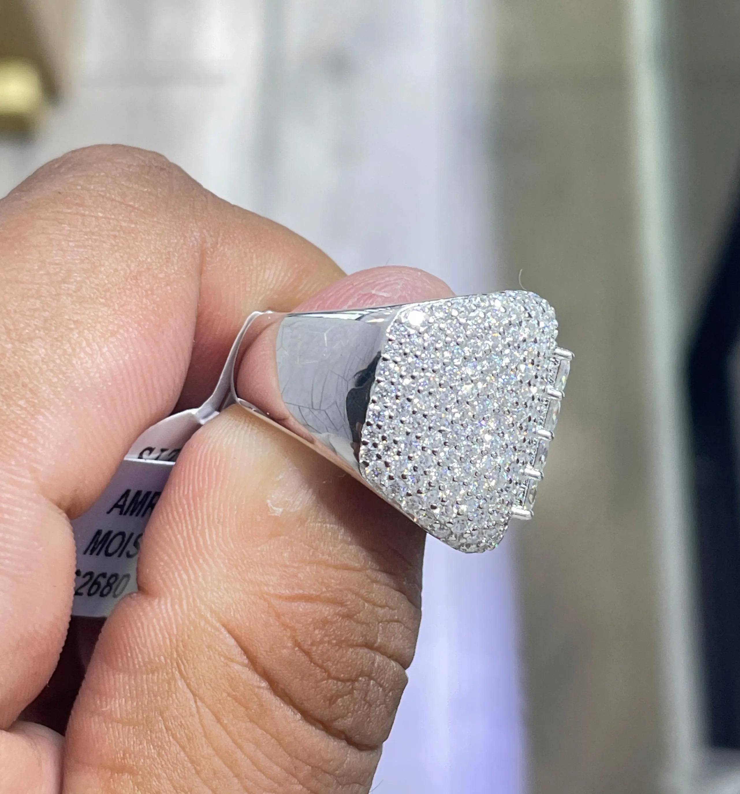 Men's 9.18CTW Moissanite Iced Out Dome Ring: 925 Silver VVS Moissanite Hip Hop Ring