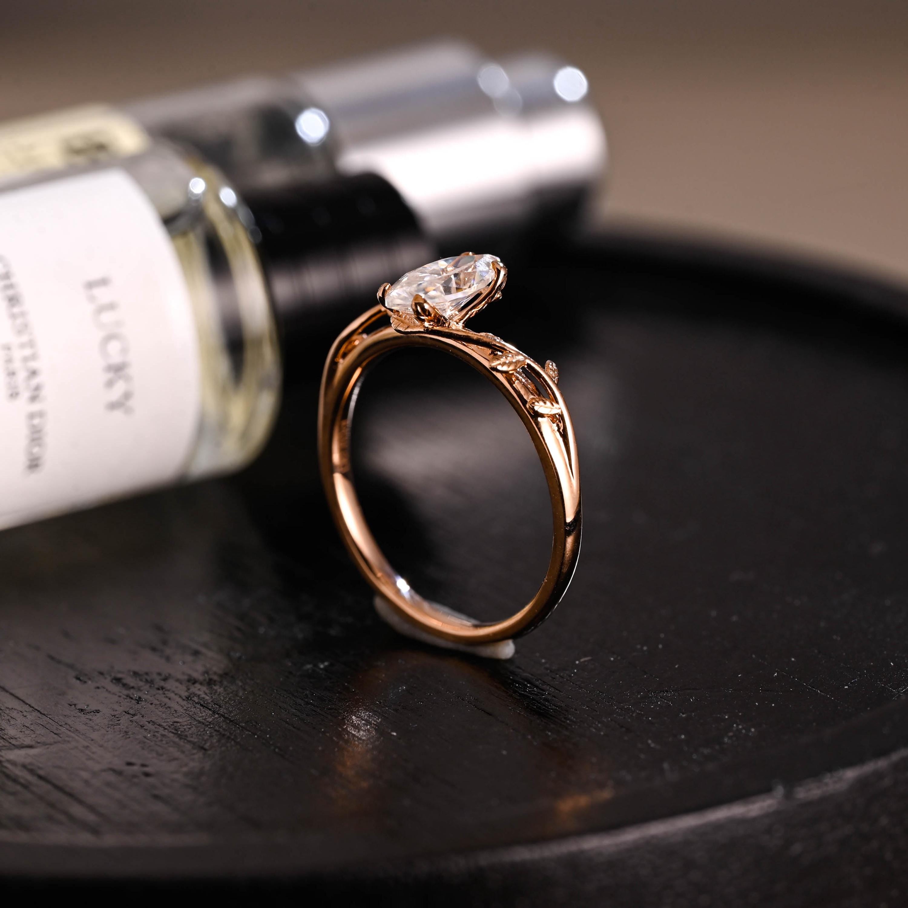 Solid Gold Leaf Marquise Moissanite Engagement Ring
