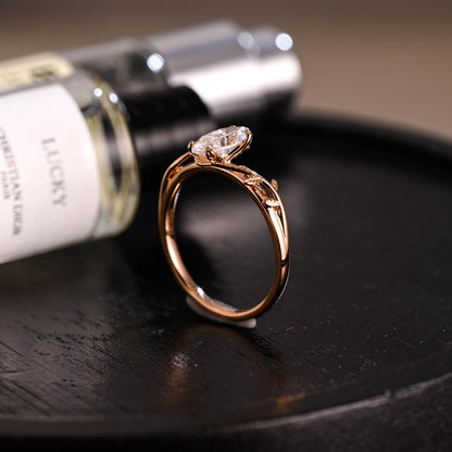 Solid Gold Leaf Marquise Moissanite Engagement Ring